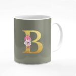 Stylizedd Designer Printed Coffee Mug 11oz Ceramic Personalised Gift Mugs Cup -Custom Monogram Initial Letter Floral Pattern Alphabet - B (Olive Green)
