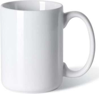 Smilatte 16 OZ Porcelain Coffee Mug, Classic Blank Ceramic Cup with Large Handle for Tea Latte Cappuccino, White