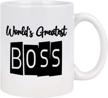 Cabtnca Worlds Best Boss Mug Worlds Greatest Boss Coffee Mugs for Men Women Funny Coffee Mugs for Boss Boss Day Presents Gifts for Your Boss Male Female 11 Oz White