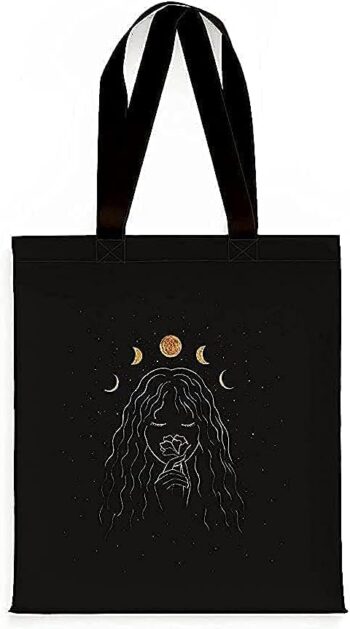 Huayyah
  T31 Canvas Tote Bag With Zipper And 2 Large Pockets (Moons Girl)