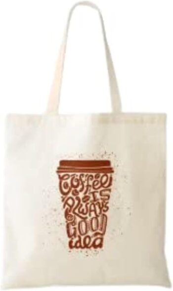 Canvas
  Printed Words Coffee Cup Shopping Tote Bag