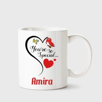 مج قهوة مخصص بالإسم
  من السيراميك باللون الأبيض مطبوع عليه عبارة «You're so Special Amira»
  تشاناكيا