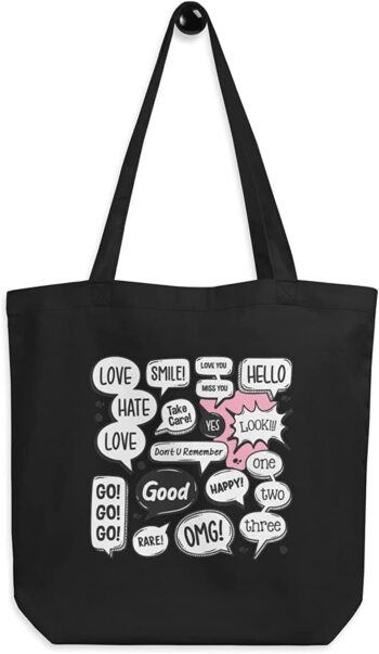Canvas
  Shopping Tote Bag - Printed Words (Comic Phrases)- hernvy