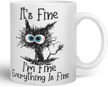 Vixar
  Its Fine I'm Fine Everything is fine Cat Joke Coloured Mug Cup Gift Birthday
  Work Office Christmas Tea Coffee (White)