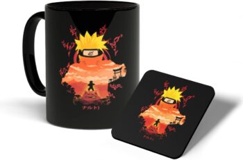 LIGHTNIING HAMMERZ Naruto Anime Cartoon Coffee Mug with Coaster | Manga Series Printed Black Mug and Coaster Combo | Gifts for Friends Kids | 330ml, Microwave & Dishwasher Safe