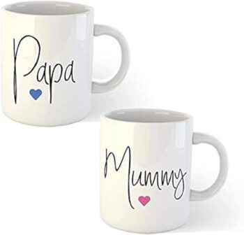 Generic Papa & Mummy Quotes Ceramic Coffee Mug Set - 2 x 11 oz, C-shaped Handle, White, Family Theme