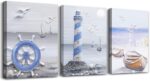 Marine Theme Lighthouse & Boat Canvas Wall Art (3 Pcs)