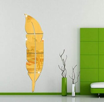 3D Feather Mirror Wall Stickers – Gold
