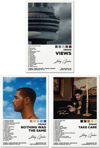 Bkioqoh A Set of 3 canvas posters,Drake Poster Nothing Was The Same Poster, Album Aesthetics 3 Piece Set,12x18IN Canvas Prints Unframed Set of 3