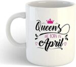 iKraft Coffee Mug | Printed Design - Queens are Born in April | Birthday Mug | Best Gift for Friends and Coffee and Tea (Chai) Lovers, White - 11oz [325 ml]
