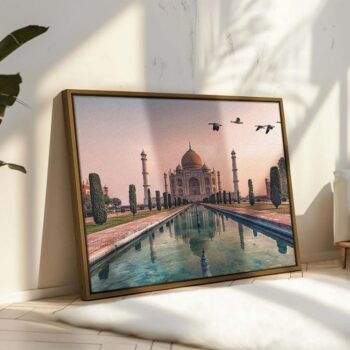 لوحة فنية جدارية
  قماشية بتصميم ضريح تاج محل في اجرا، مقاس 60×40