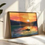 Sunset Lake Boat Wall Art (60x40 cm)
