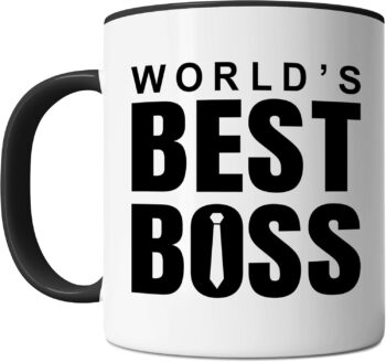 FLEXISAVVY Boss Mug - World's Best Boss - Manager Coworker Gift Idea For Mens and Womens White/Black 11oz Ceramic Coffee Mug