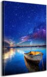 لوحة فنية جدارية
  عصرية من القماش بتصميم قارب تحت النجوم مطبوعة على قماش لديكور الحائط لغرفة
  المعيشة وغرفة النوم والحمام جاهزة للتعليق اجكري مقاس 41× 30 سم