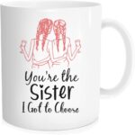 Hasdon-Hill Novelty Coffe Mug You are The Sister I Got to Choose, Personalized Tea Cup Gifts for Bestie Friend, 11 Oz Bone China White