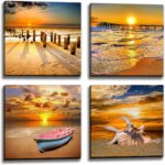 4 Piece Sunset Beach Ocean Canvas Wall Art