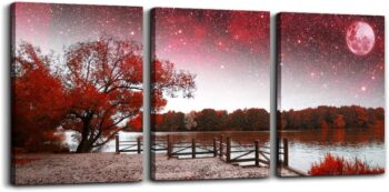 Wall Art for living room Canvas Prints bedroom Wall Decor for
  bathroom artwork Abstract Painting Red tree moon landscape paintings 12"
  x 16" 3 Pieces Modern framed office Home decorations for kitchen