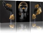 ZMFBHFBH Black Woman Hand Print Canvas Wall Art – Gold Jewelry