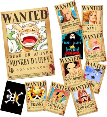 TYZZHOA 7 PCS
  Anime One Piece Wanted Bounty Posters, New Edition Nika Luffy, Law, Kid 3
  Billion, New Four Emperors 38×27cm (15×11in)