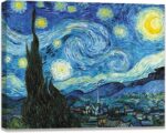 KISSWEN Starry Night Van Gogh Canvas Wall Art Retro Abstract
  Posters Prints for Room Decor Aesthetic 12x16Inch Framed