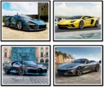 ملصق حائط فني للديكور
  بتصميم سيارة لامبورجيني وماكلارين وفيراري وبوجاتي، بدون إطار بتصميم سيارات
  للرجال والأولاد لديكور غرفة النوم، ملصقات رياضية لديكور الغرفة هدية للأولاد
  المراهقين، 20×25 سم، 4 قطع