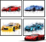 Car Posters for
  Boys Room Car Poster Race Car Poster - Set of 4 (8x10") Kids Posters For
  Boys Room Cars Poster Race Car Bedroom Decor For Boys, Sports Car Poster Car
  Wall Decor Exotic Cars - Unframed