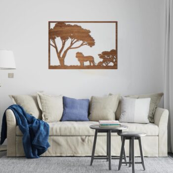 Lion Wooden Wall Art – 60x80 cm Brown