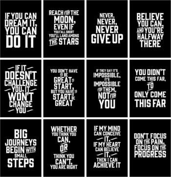 Verbier Collection
  Inspirational Quotes Wall Art - 12 x A4 motivational posters for room
  decor/gym poster/office decoration/bedroom/kitchen wall art/uplifting
  positive affirmation cards