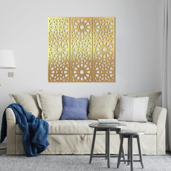 Arabesque Wooden Wall Art – 3 Panels Gold