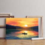 Sunset Lake Boat Canvas Art (60x40 cm)