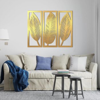 Leaf Wooden Wall Décor - Set  of 3 Each 80x30 cm Gold