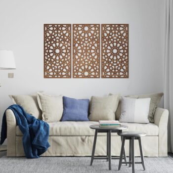 Decorative arabesque style  wooden wall Art 3 panels 80X130 cm Brown